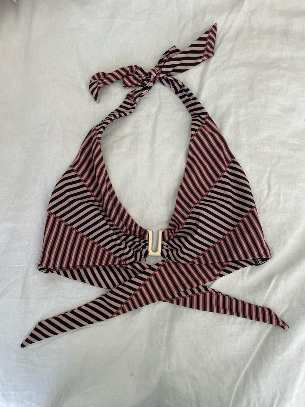 Striped Halter Bikini Top in Blush Pink, Warm Brown and Black by JETS